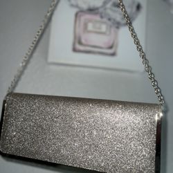 Gold Glitter Evening Clutch Purse with Chain Strap 