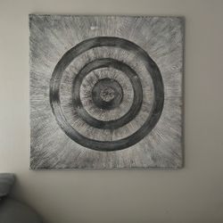 40 Inch X 40 Inch White, Grey, & Silver Canvas 