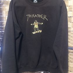 Thrasher Gonz Logo Long Sleeve Skateboarding Pullover Brown Sweatshirt Sz M
