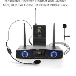 PYLE Compact UHF Wireless Microphone System - Pro Portable 1 Channel Desktop Digital Mic Receiver Set w/ Belt-Pack Transmitter, Receiver, Headset and 