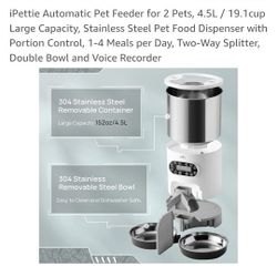 iPettie Automatic Pet Feeder for 2 Pets, 4.5L / 19.1cup L