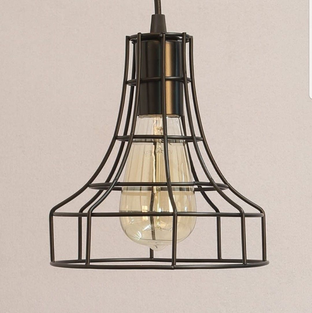 2 Vintage Instrutrial Metal Cage Pendant Lamps Chandelier