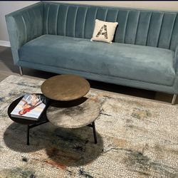 Modern Teal Velvet Sofa – Great Condition
