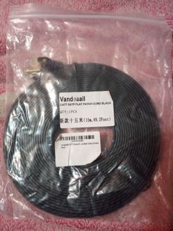 Vandesail CAT7 SSTP Flat Patch Cord Black 49.2 feet