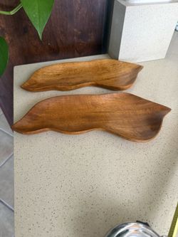 Two Vintage Mid-Century Monkey Pod Trays