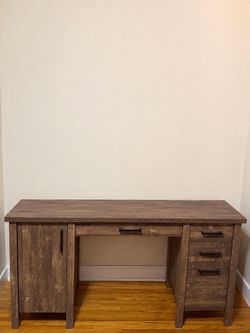 Rustic Wood Desk with Storage Cabinet & Drawers
