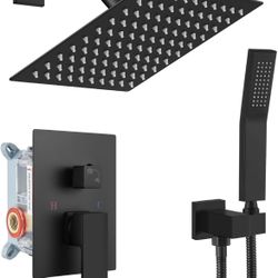  Rainfall Bathroom Shower System Rain Shower Head and Handle Set Wall Mounted Shower Complete Combo Solid Brass Pressure Balancing Shower Mixer Valve 