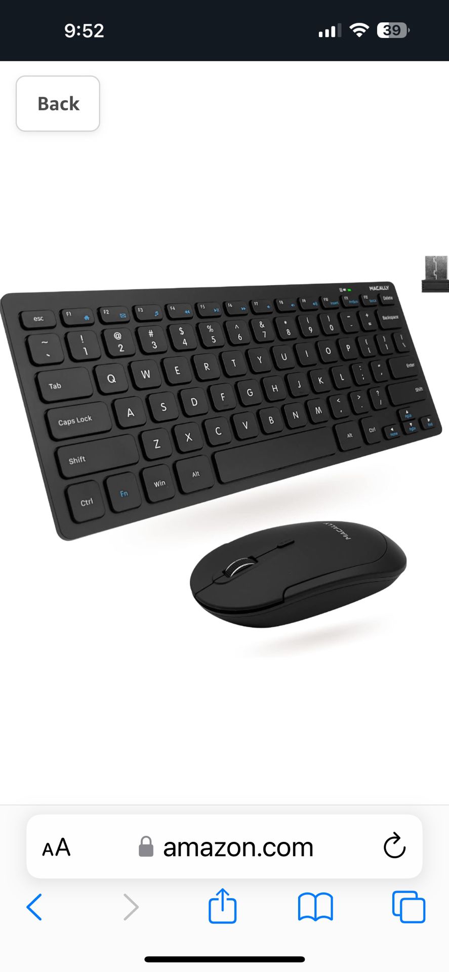 Macally Wireless Mini Keyboard & Mouse Combo