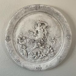 RARE Vintage Plaster Bas Relief Wall Plaque, Cherubs, Goddess, Angels, Victorian Style, Classic Style, Chalkware