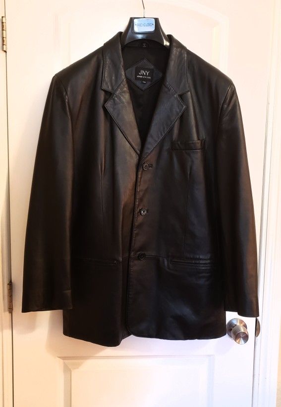 JNY JONES NEW YORK LEATHER JACKET COAT BLAZER  LAMB SKIN 3 BUTTON  MENS SIZE 44R
