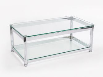 Modern Glass Coffee Table – 2-Tier Clear Glass w/ Chrome Legs (Luxury Minimalist)