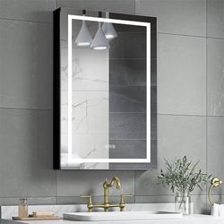 24x36inch Medicine Cabinet with Lights for Bathroom, Anti-Fog Wall Mounted Mirror Cabinet with Electrical Outlet & USB, Dimmable, Adjustable Color Tem