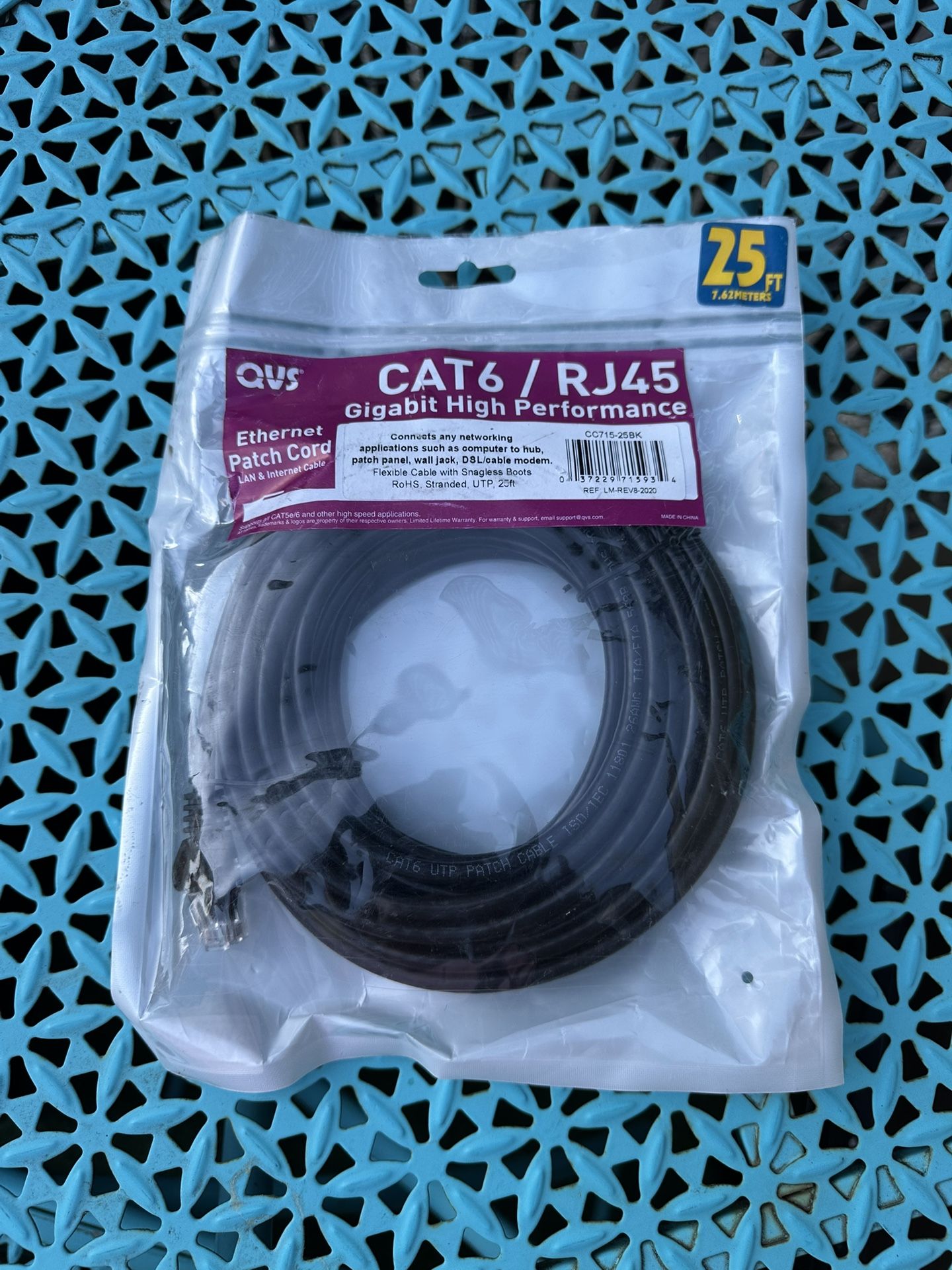 Brand New QVS CAT6 Ethernet Cable - 25ft (Gigabit High Performance)