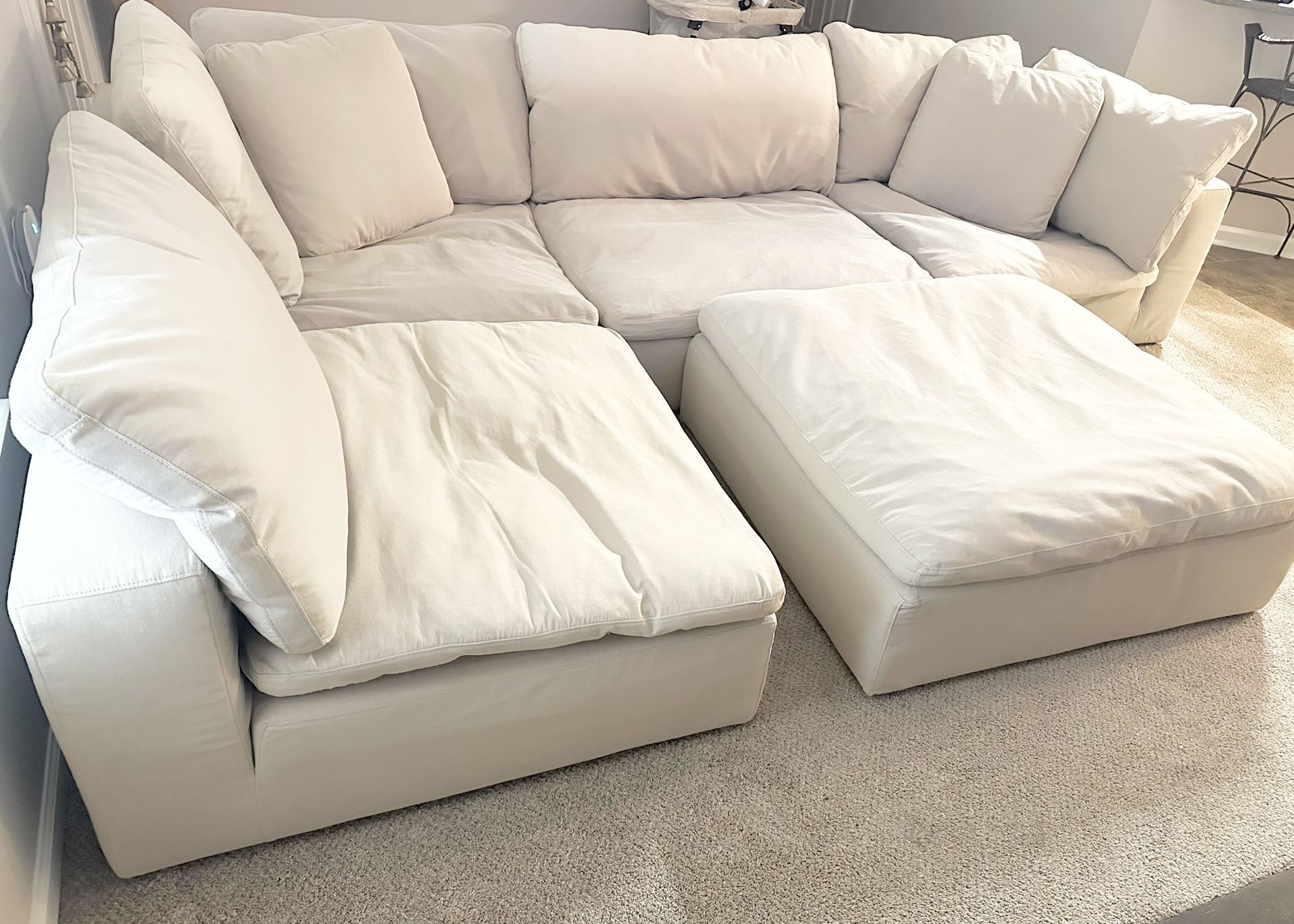 Movie Night Modular Down Feather Sectional & Ottoman in Clay Performance Fabric (Beige)