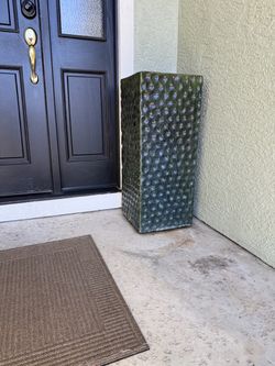 Green Glazed Ceramic Tall Planter