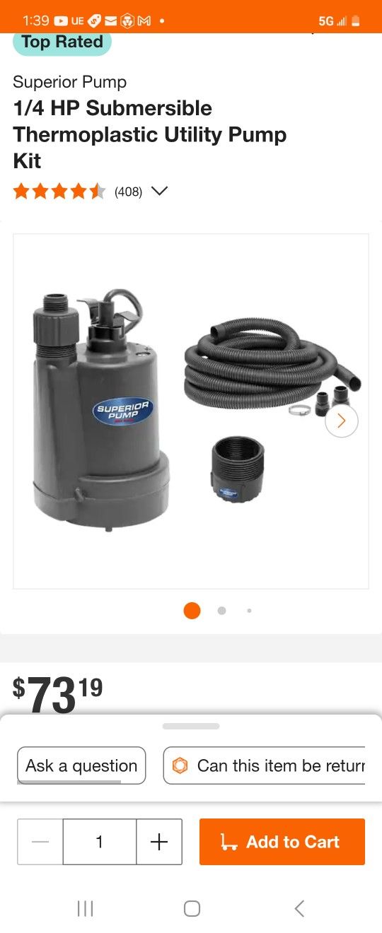 1/4hp Sump Pump And Kit