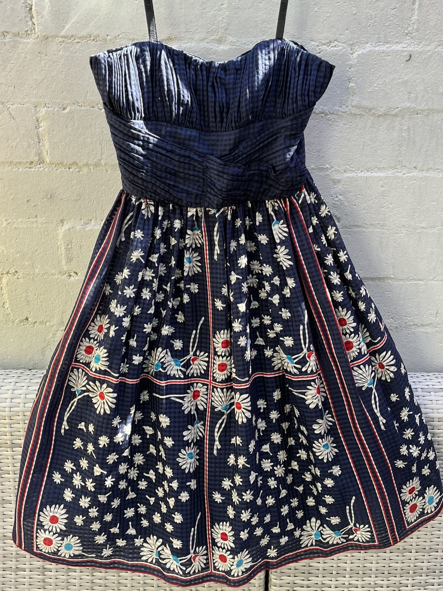 Vintage Anna Sui Strapless Dress: Silk Daisy Print
