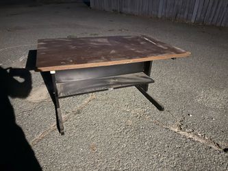 Tiffany Stand “Communication Station” Desk - Wood Top Metal Frame w/ Shelf - Sturdy Industrial Style