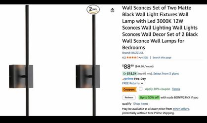 KUZZULL Matte Black LED Wall Sconces Set of 2