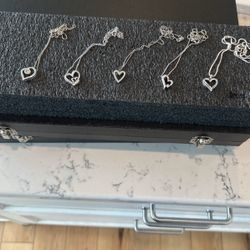 5 Sterling Silver Heart Pendants/necklaces With Diamonds