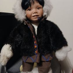 Danbury Mint Inuit Porcelain Doll with Stand