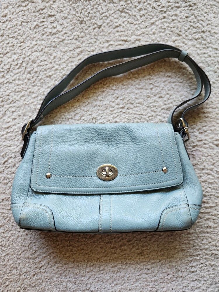 COACH F 13957 HAMILTON BLUE PEBBLED LEATHER ROOMY SHOULDER BAG