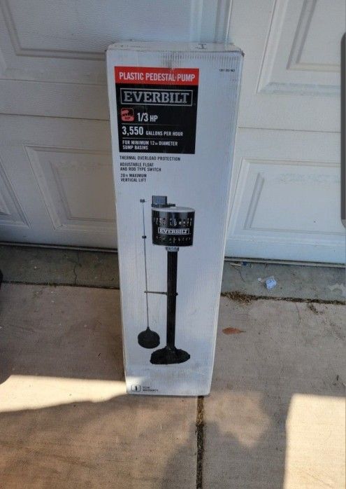 New Everbilt 1/3 HP Pedestal Sump Pump