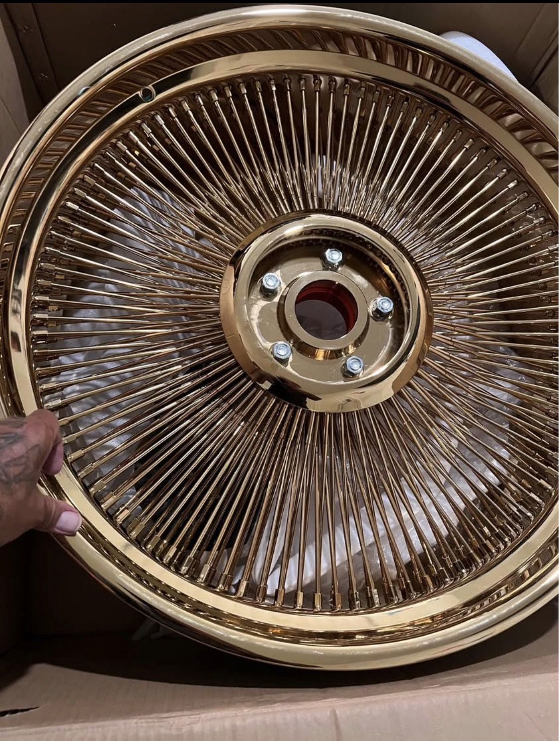 26’ All Gold Cheese Spokes Chevy Caps And Steering Wheel 