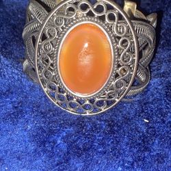 Vintage Sterling Silver Agate Stone Cuff