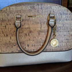 Classic Anne Klein Purse With Cork And Gold Accents 