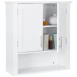 New White Wooden Bathroom Kitchen Wall Cabinet Storage Cupboard 3 Organizer Shelves Save Space