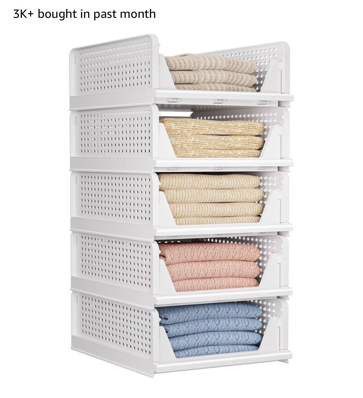 5 Pack Folding Closet Organizers Storage Box, Stackable Storage Bins, Plastic White New