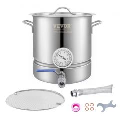 Stainless Steel Kettle, 5 GALLON Brewing Pot, Tri Ply Bottom for Beer, Brew Kettle Pot, Home Brewing Supplies Includes Lid, Handle, Thermometer, Ball 
