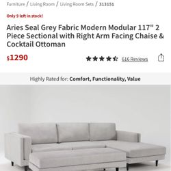 Modern Sectional Gray Couch