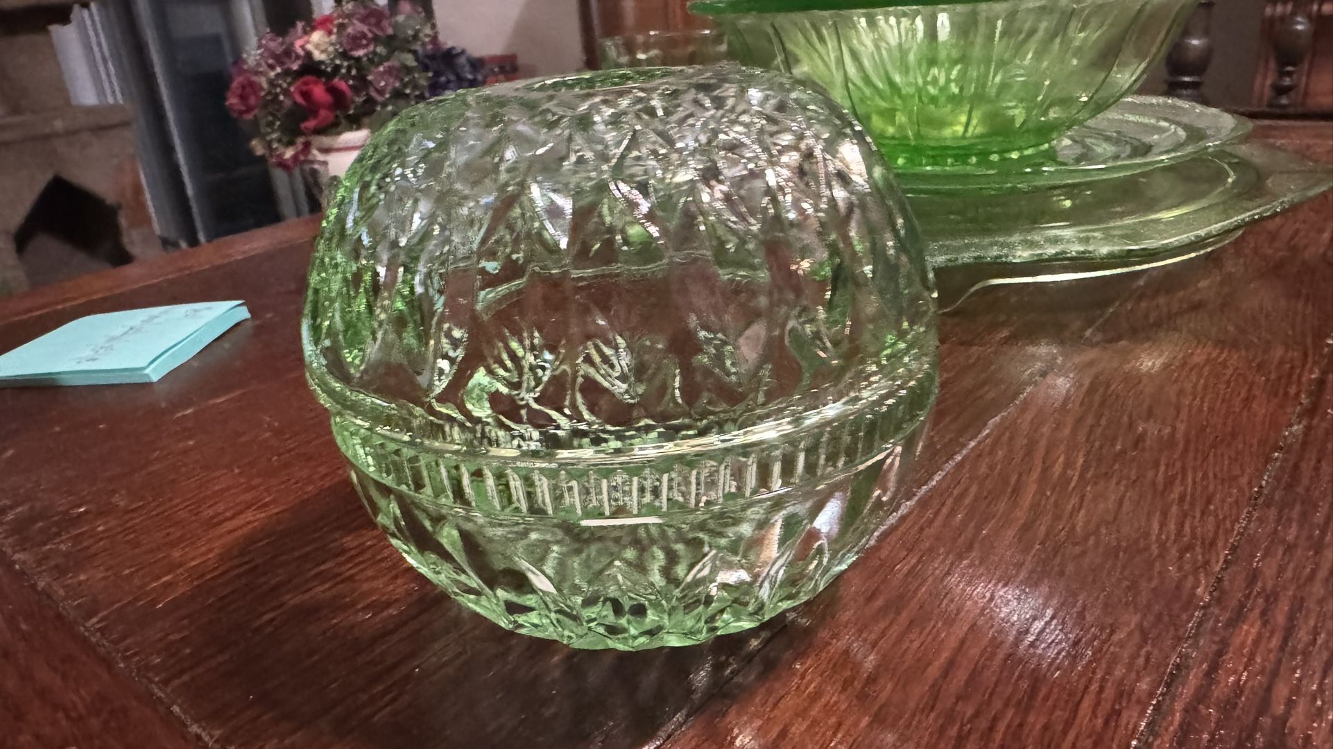 Green Glass Antique Candle Holder