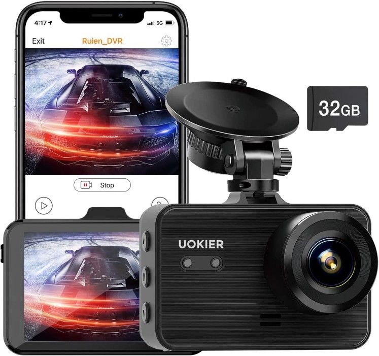 UOKIER 4K Dash Cam, Dashcams for Cars with Built-in WiFi, 32 GB SD Card Included, Wireless Dashcam Dashboard Car Cameras Driving Recorder 140° with Pa