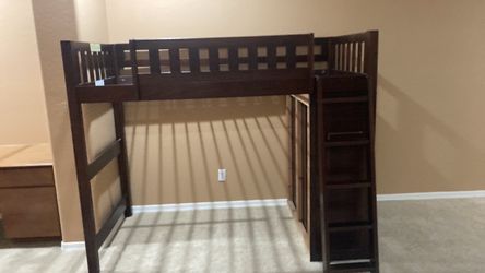 Dark Wood Loft Bed Frame with Ladder
