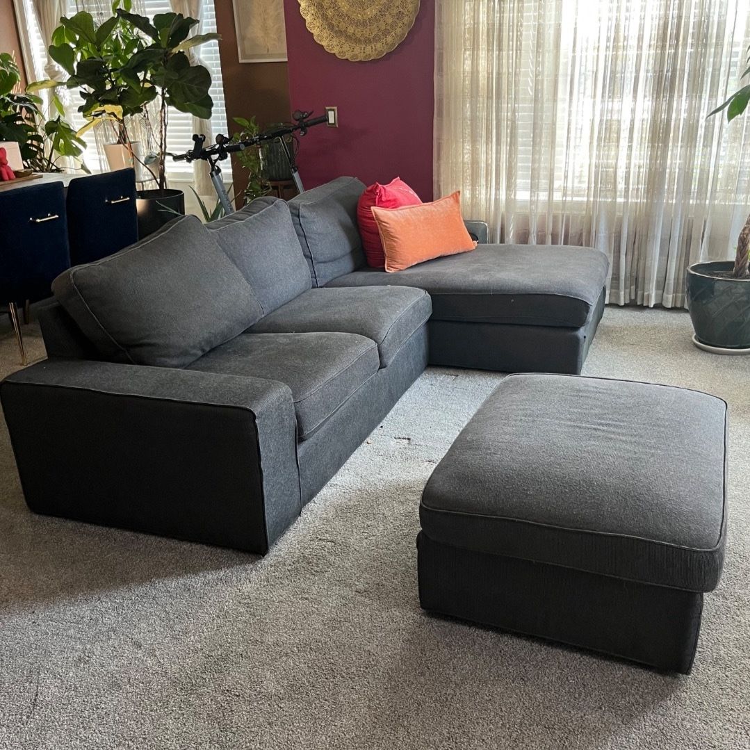 Dark Gray L-Shape Sectional Sofa with Reverisble Chaise & Storage Ottoman