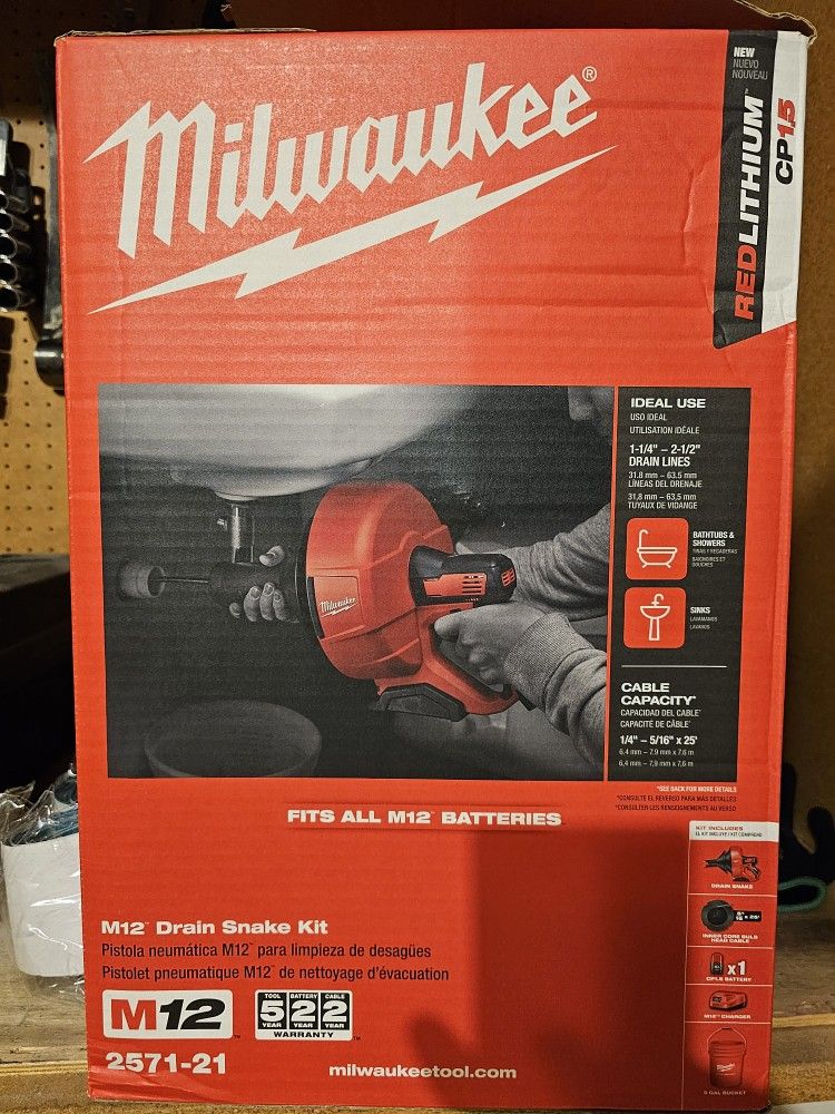 New Milwaukee M12 Drain Snake Kit 2571-21