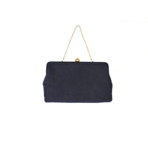 Vintage 1960s Navy Blue Convertible Clutch – Gold Chain Handle & Snap Closure – Good Condition