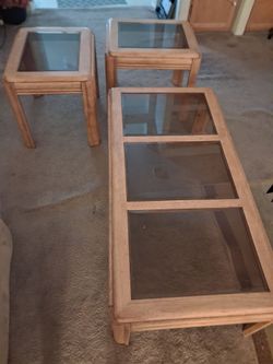 3-Piece Wood and Glass Table Set