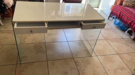 White desk with cabinets