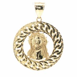 Men’s 10k Yellow Gold Jesus Medallion Pendant with Link Border 2.25” Inch GP3134461