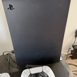 PlayStation 5 Disc Drive Model w/ Black Side Plates And 2 Dual Sense Controllers