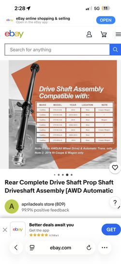 Rear conplete drive shaft for cadillac