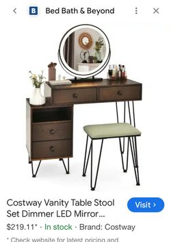 Costway Vanity Table Set with LED Mirror & Stool – Like New