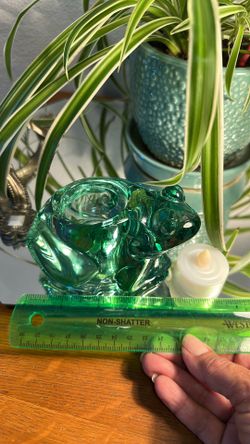 Vintage Indiana , Glass Green Frog tea light holder /