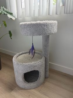 Gray Cat Tree with Condo and Perch