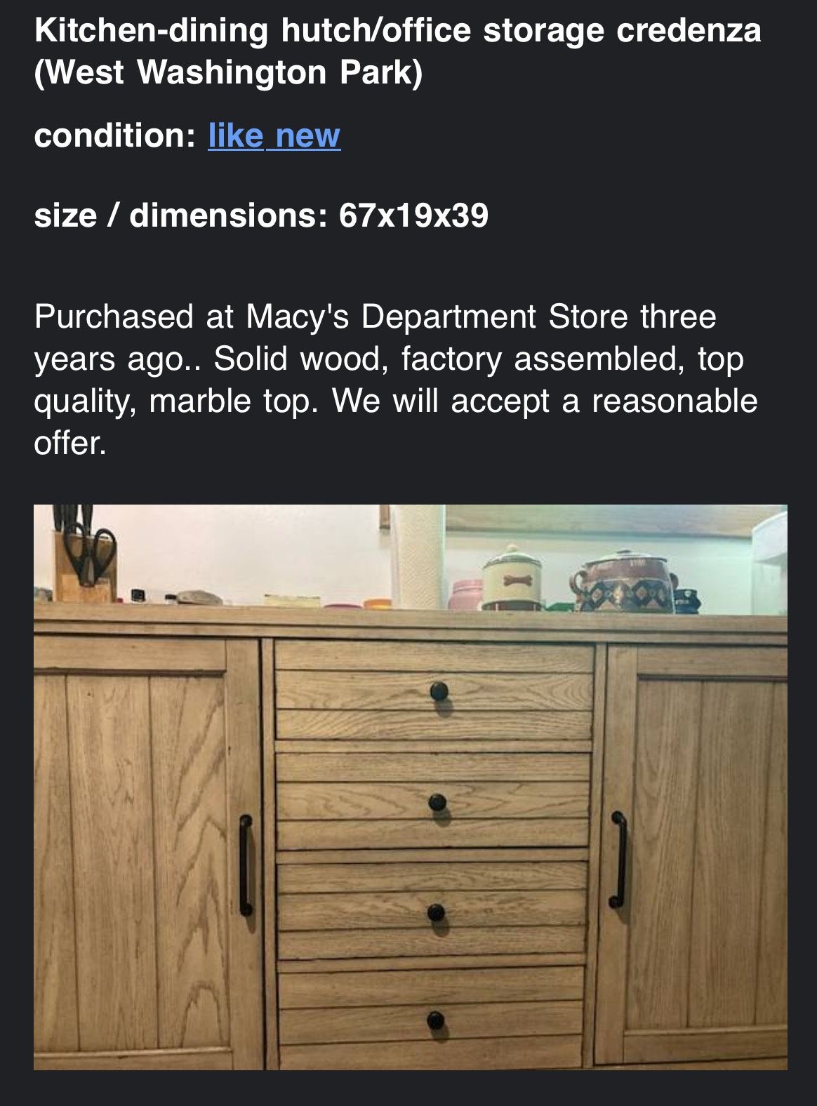 Kitchen Storage Credenza