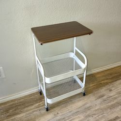 New White 3 Tier Utility Cart Lightweight Side Table with Wheels